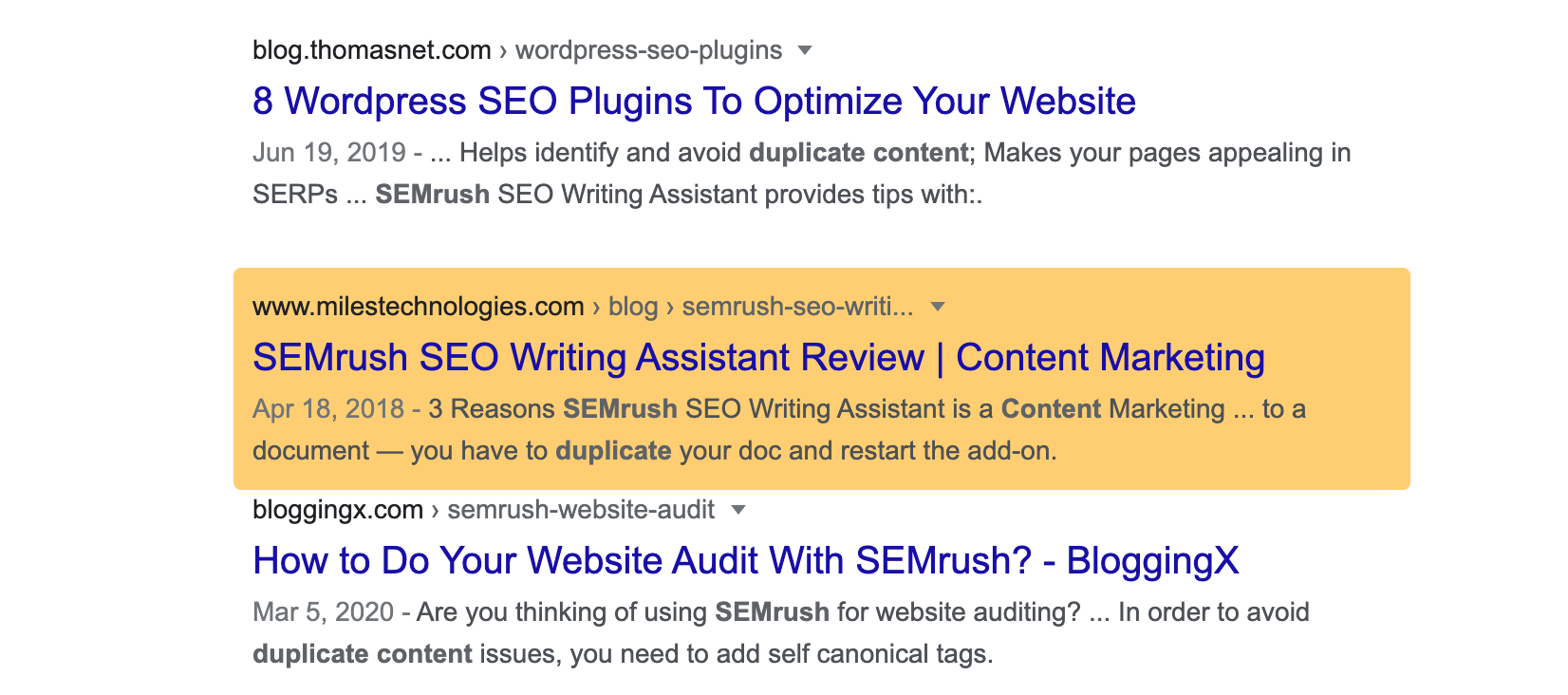 example of search engine results page result