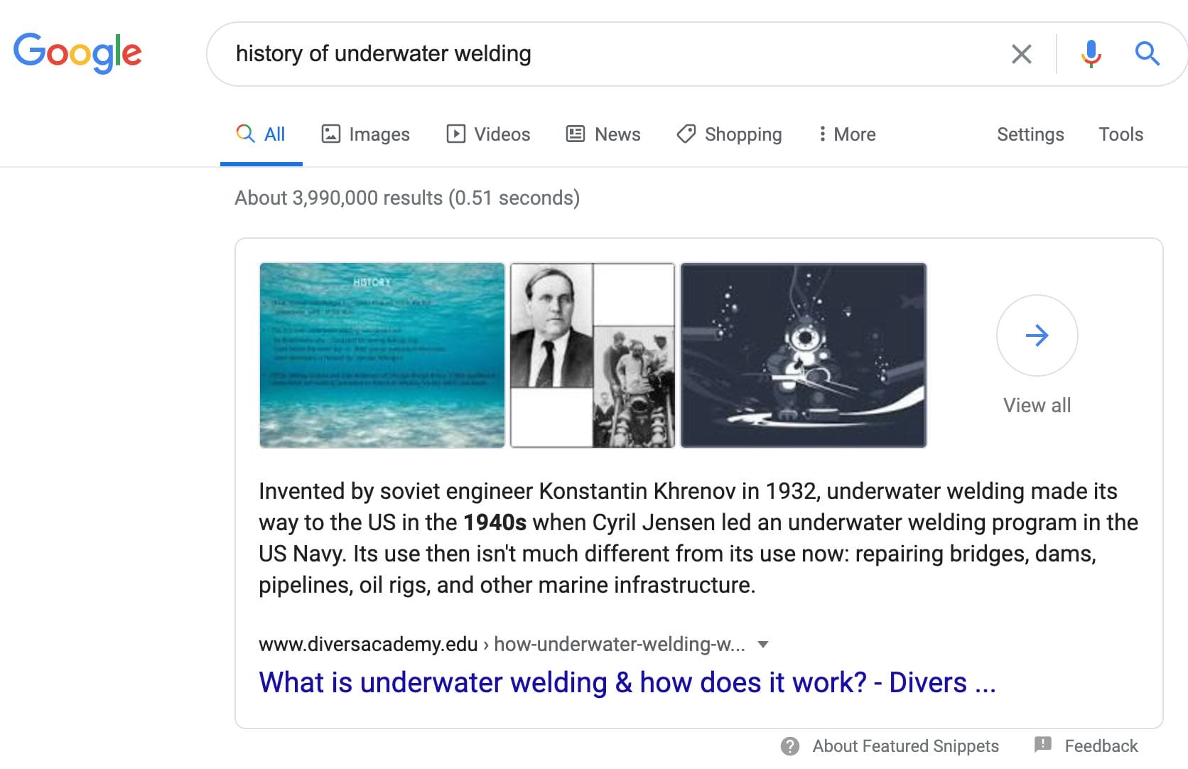 featured snippet example