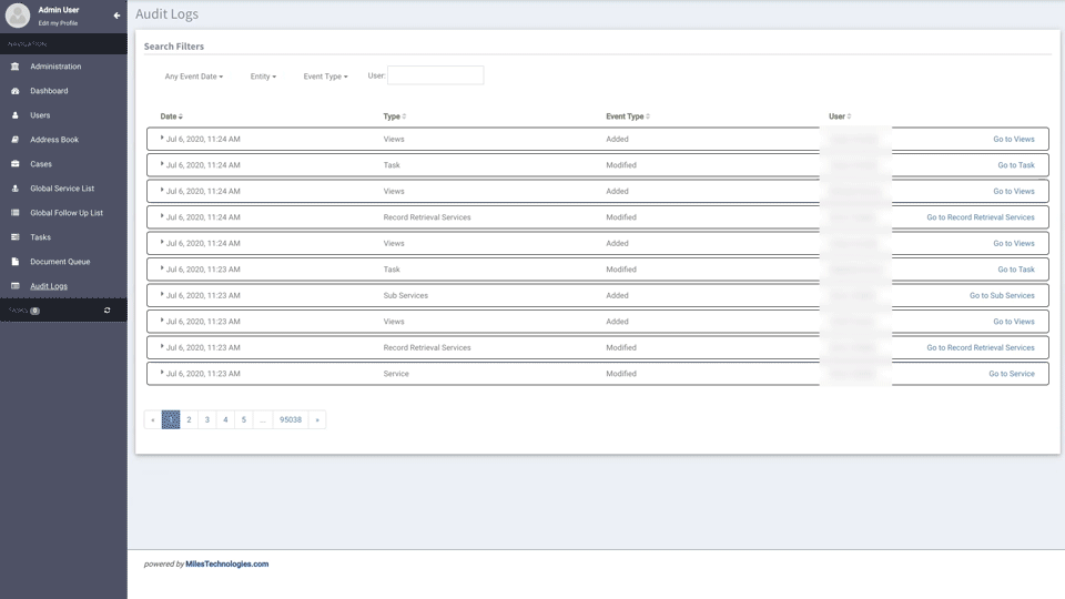 Gif of audit logs within a portal