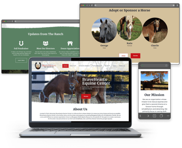 combined image of screens from the Bravehearts Equine Center website