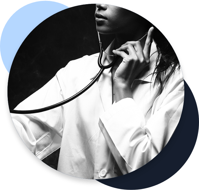 Female doctor listening to heartbeat with a stethoscope