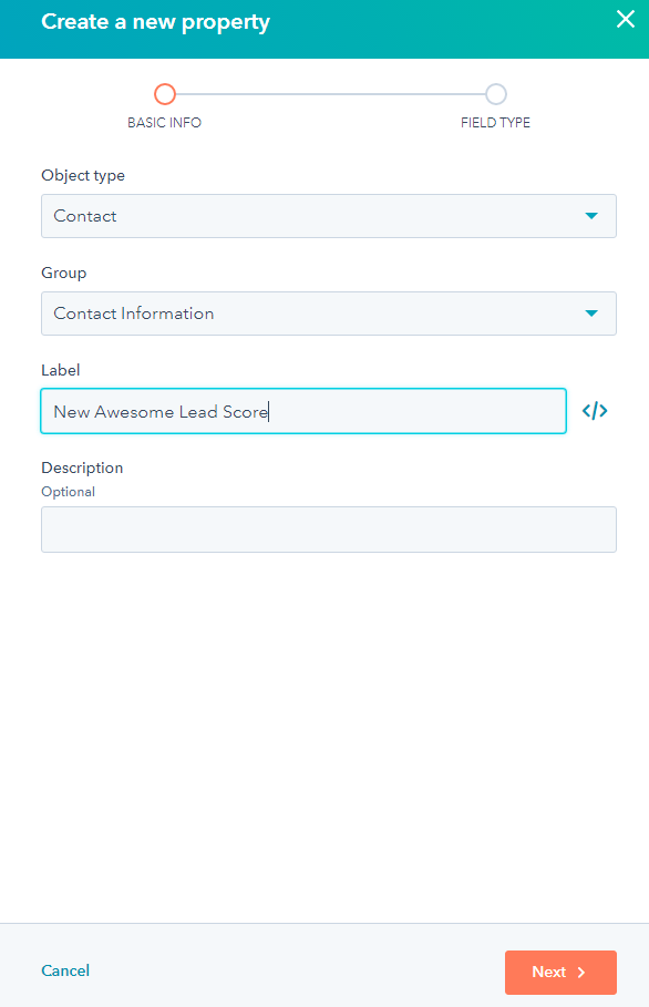 adding properties for lead scoring in hubspot