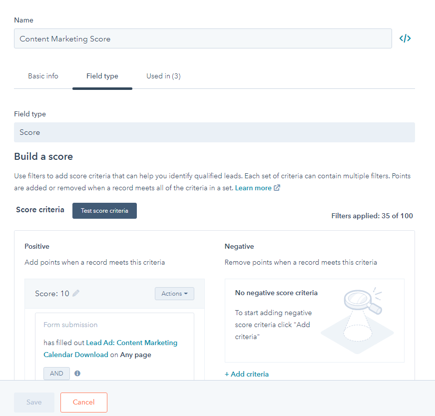 adding properties for lead scoring in hubspot